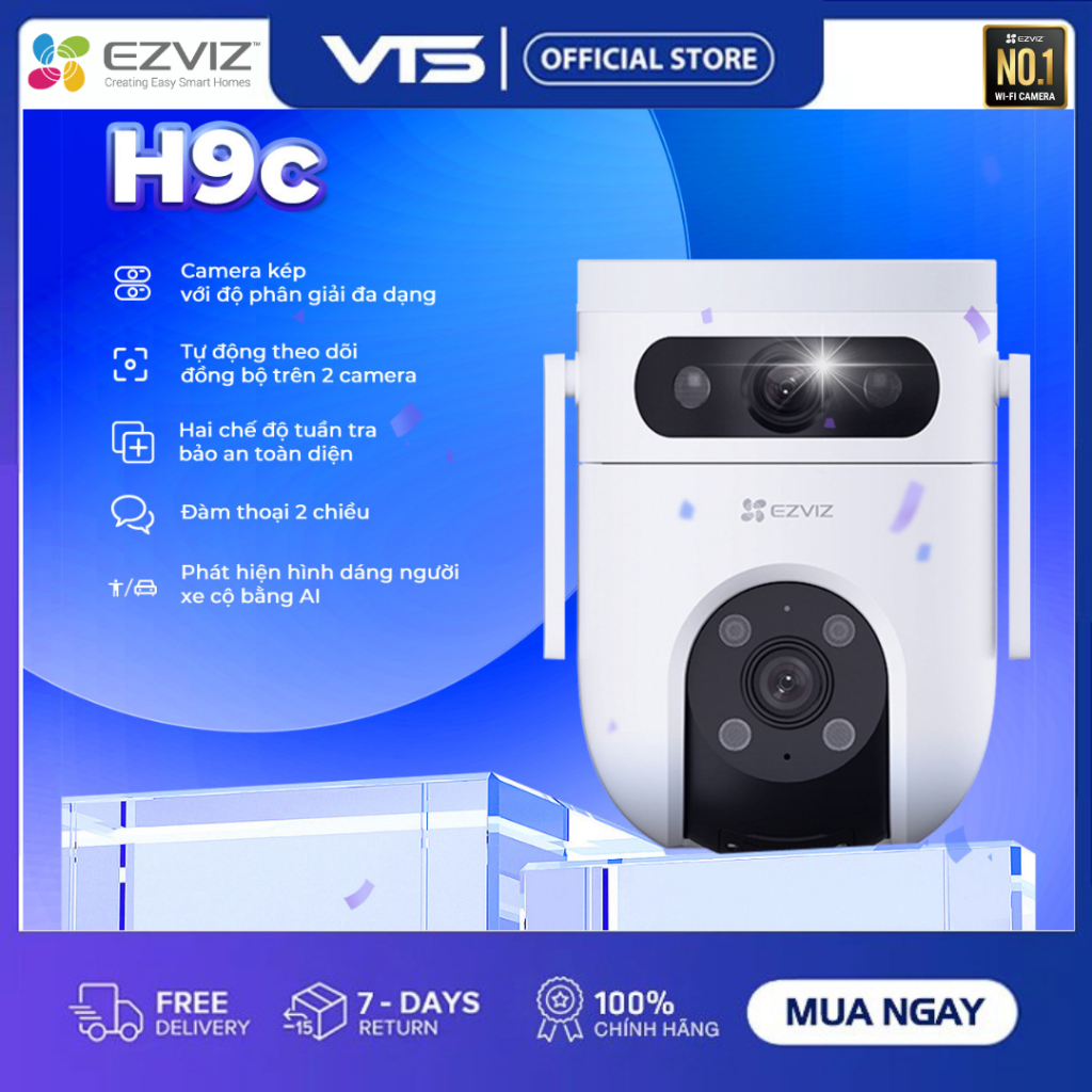 Camera Wifi 2 Mắt EZVIZ H9C 2K 6MP/H9C 3K 10MP/H90 Dual, Xoay 360 Độ, Đàm Thoại 2 Chiều, Full Color 4