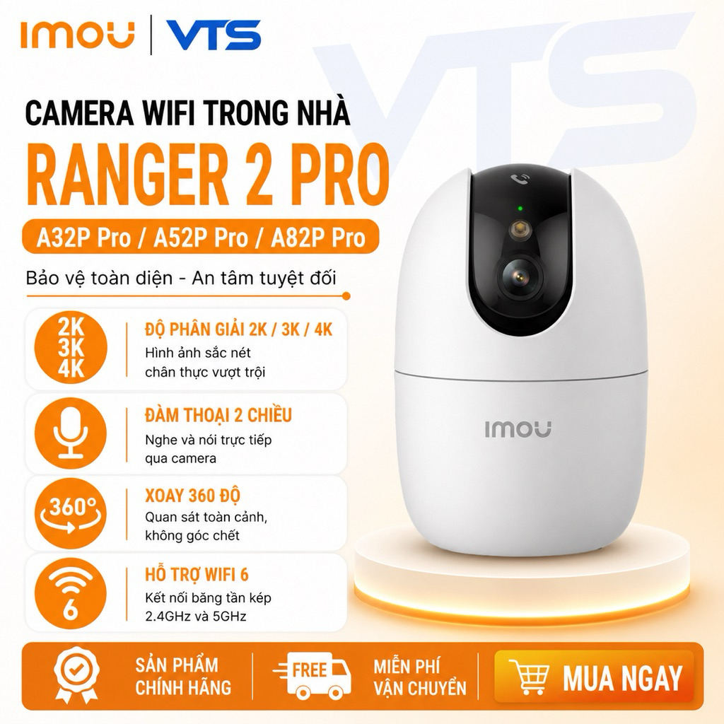 Camera Wifi IMOU Ranger 2 A32EP/A52P, Ranger 2 Pro, Ranger Mini K2MP 3MP/5MP, Xoay 360 độ, Đàm Thoại 4