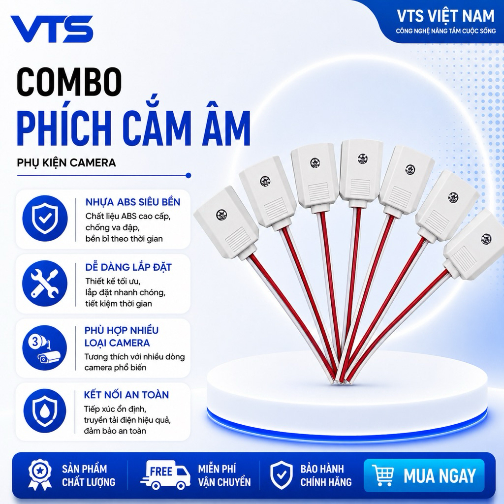Combo 10 - 20 - 30 Phích Cắm Âm Lắp Camera Có Dây Nối, Dùng Lắp Camera, Cơ Điện - Chất Liệu Nhựa ABS 2