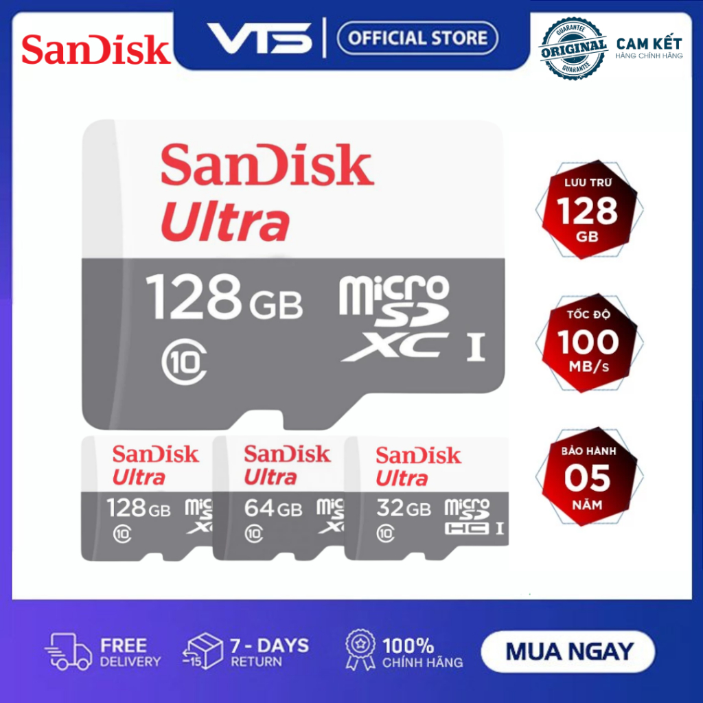 Thẻ Nhớ Micro SD Sandisk Chính Hãng 32GB/64GB/128GB – Tốc Độ Cao, Bền Bỉ, Chuyên Dùng Cho Camera,... 2