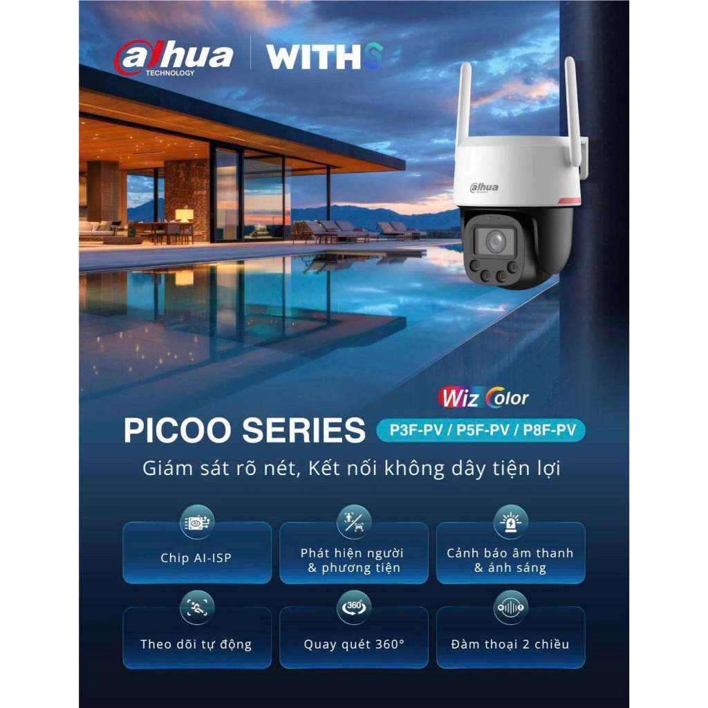 Camera Wifi DAHUA WizColor P3F-PV/P5F-PV/P8F-PV, Có Màu Ban Đêm, Xoay 360 Độ, Đàm Thoại 2 Chiều 4