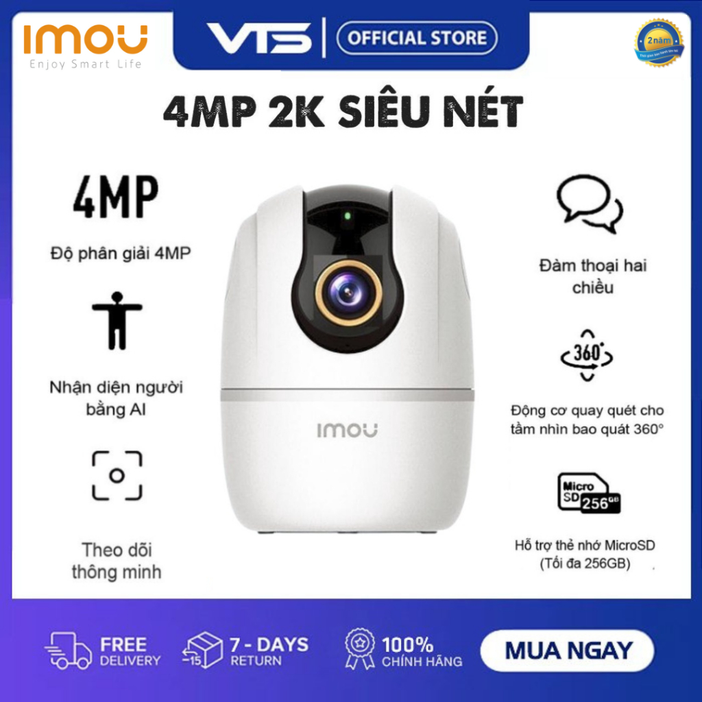 [NPP CHÍNH HÃNG] Camera Wifi không dây IMOU A2 A42P V3 4MP 2K Siêu Nét, Mẫu Mới 2022, Xoay 360 độ, Đàm Thoại 2 Chiều-VTS