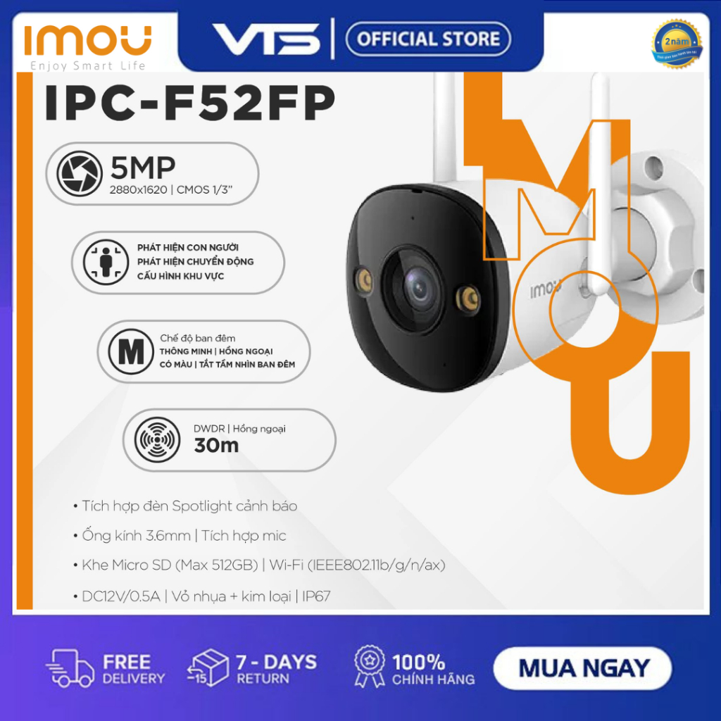 Camera Wifi IMOU Bullet 2E F32FP 3MP/F52FP 5MP Ngoài Trời, Chỉ Thu Âm, Có Màu Ban Đêm 8
