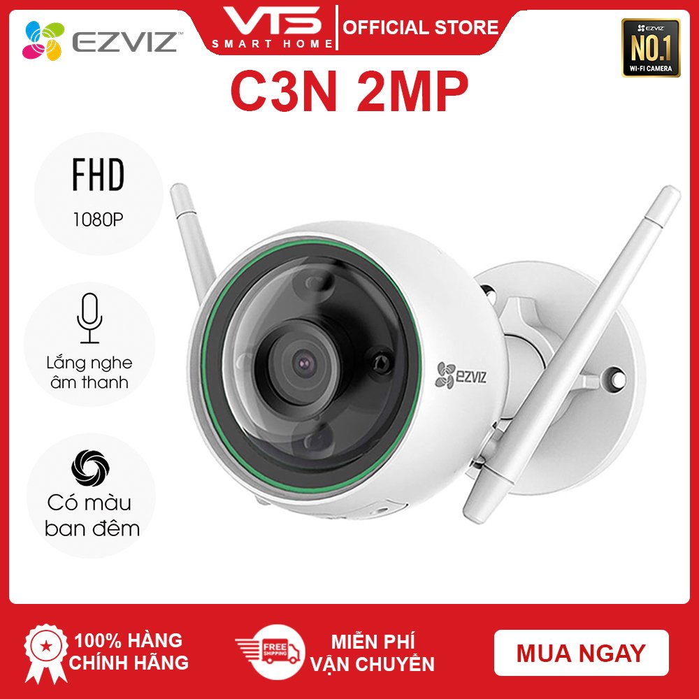 Camera WIFI EZVIZ C3N 2.0MP, CS-C3N-A0-3H2WFRL 1080P ngoài trời - Tích hợp Micro Thu Âm -  Full color 10