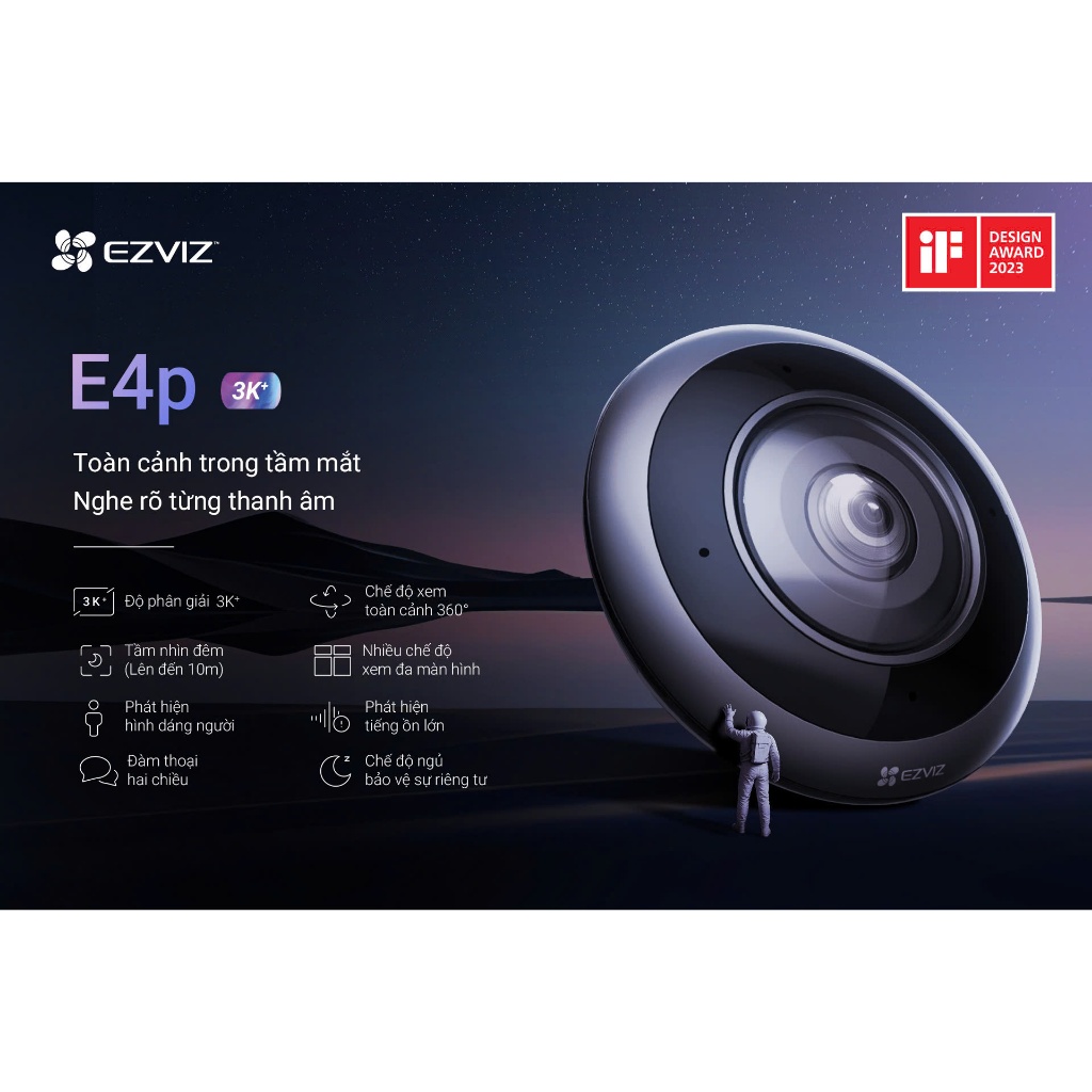 Camera Wifi EZVIZ E4P 6MP 3K+ Mắt Cá Toàn Cảnh - Fish Eye Camera, AI Nhận Dạng Người, Đàm Thoại, Nhìn Đêm Hồng Ngoại 4