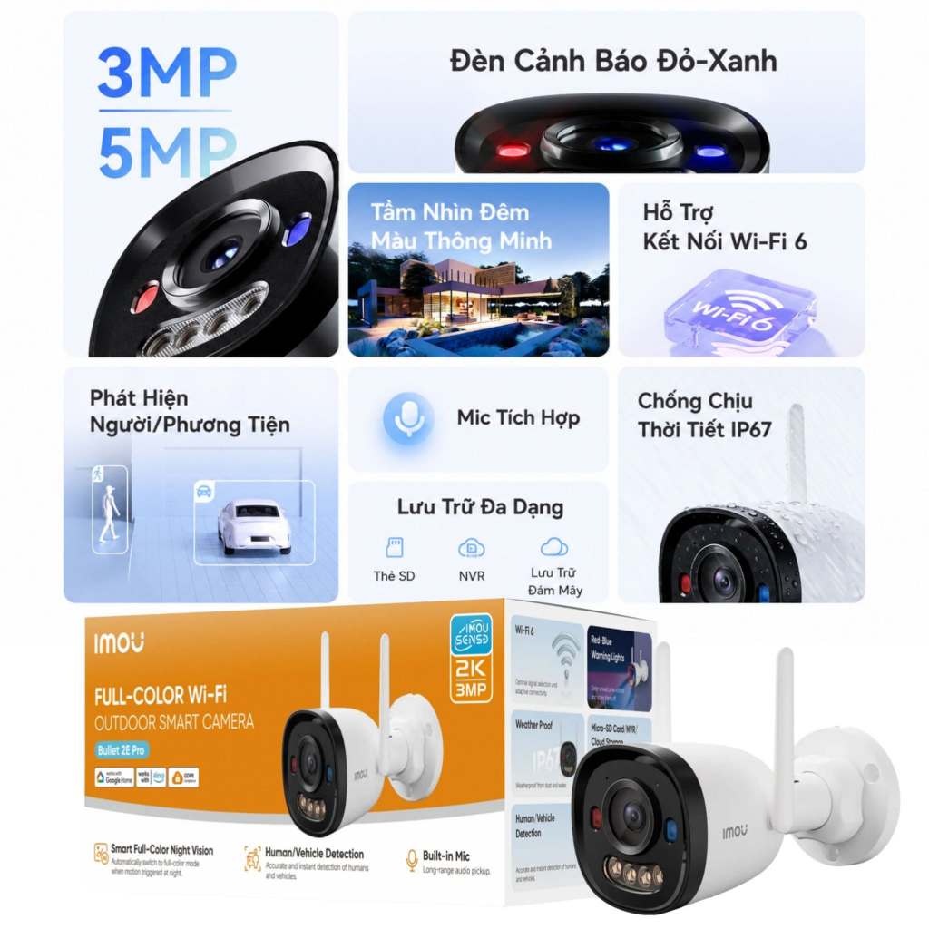 Camera Wifi IMOU Bullet 2E F32FP 3MP/F52FP 5MP Ngoài Trời, Chỉ Thu Âm, Có Màu Ban Đêm 6