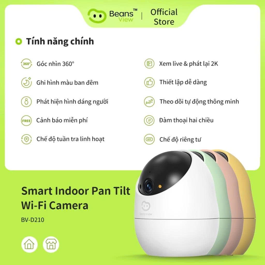 Camera Wifi BeansView Trong nhà D210 3MP, 4 Phiên Bản Màu, Xoay 360 Độ, Đàm Thoại, Ai Thông Minh 4