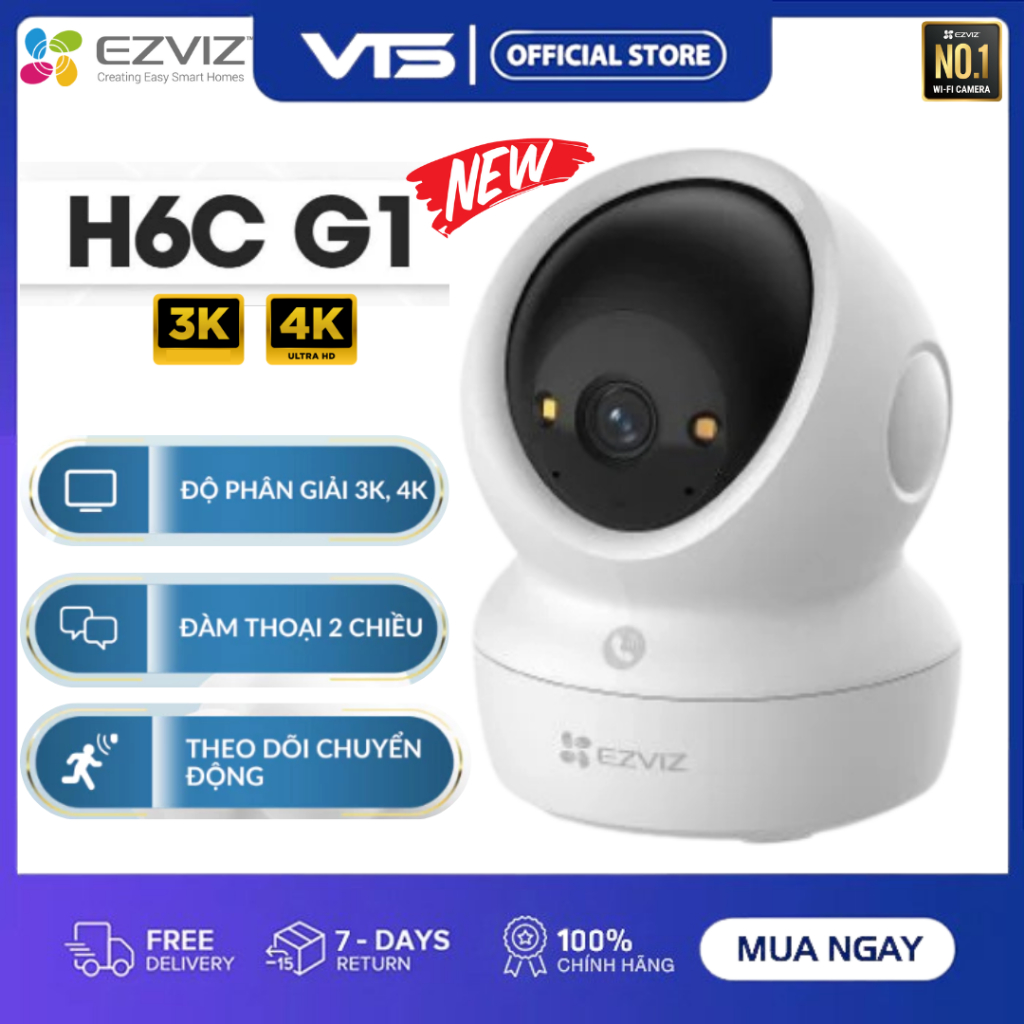 Camera Wifi EZVIZ H6C G1 4K 8MP, H6C G1 3MP/5MP, H6C PRO - Xoay 360 Độ, Đàm Thoại 2 Chiều, Theo Dõi 4