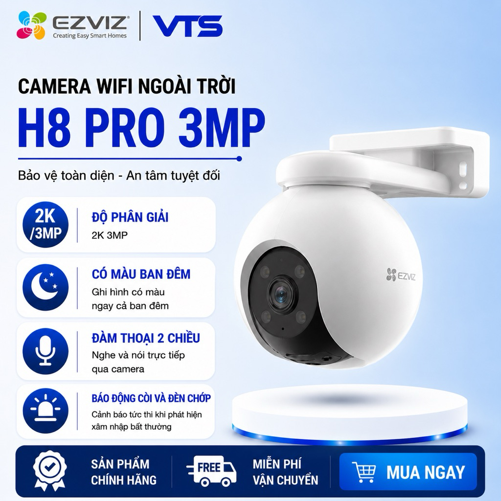 Camera WiFi EZVIZ H8 PRO 2K 3MP, Full Color, Xoay 360 độ, Đàm Thoại 2 Chiều, Phát Hiện Chuyển Động - VTS SmartHome 2
