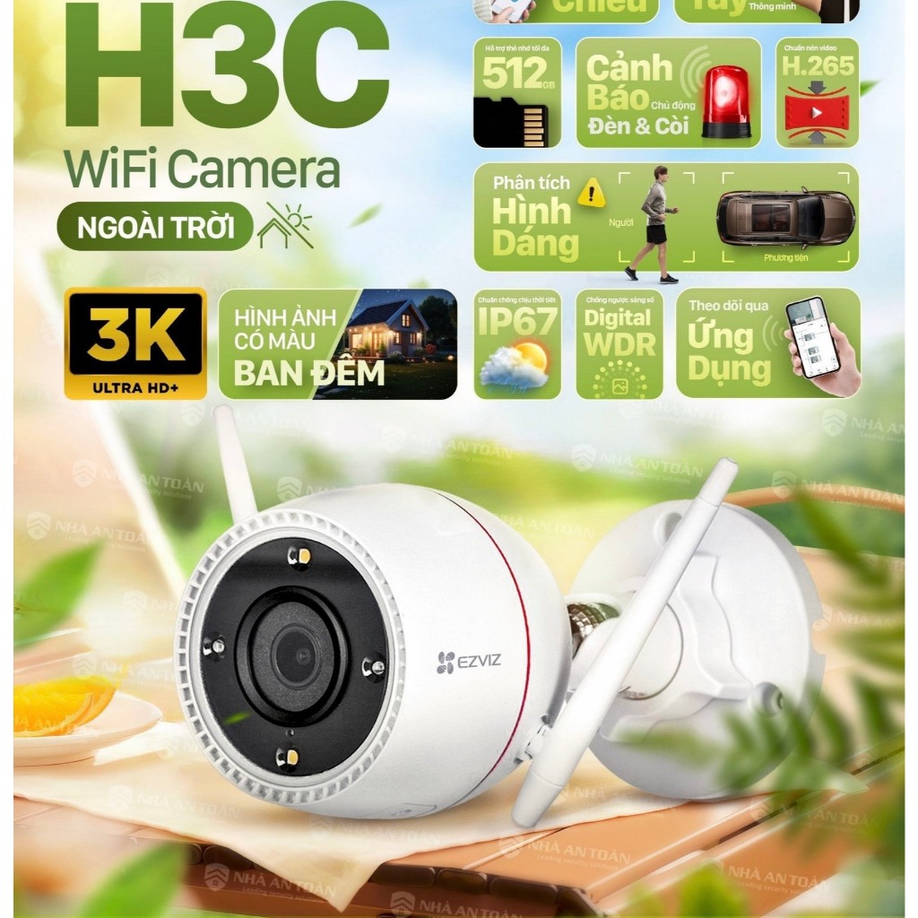 Camera IP Wifi EZVIZ H3C 3K 5MP, H3C 4MP 2K+, H3C 3MP 2K, Full Color, Đàm Thoại 2 Chiều, H.265, Chuẩn IP67- VTS Smart 3