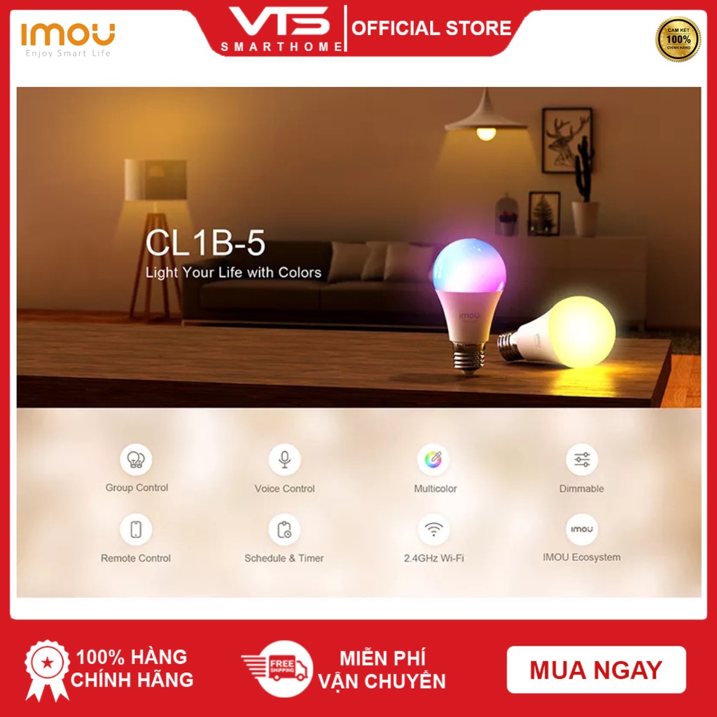 Bóng Đèn Thông Minh IMOU CL1B-5 9W, Kết Nối Wifi, 16 Triệu Màu, Điều Khiều Từ Xa Qua Ứng Dụng Di Động 5