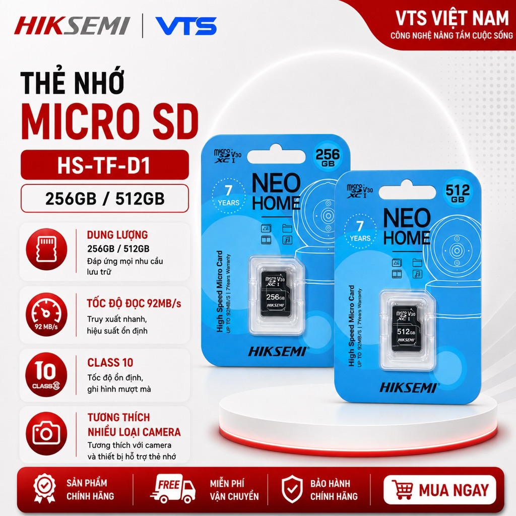 Thẻ Nhớ Micro SD HIKSEMI 256GB/512GB HS-TF-D1 Tốc Độ Đọc Đọc 92MB/s, Tốc Độ Ghi 55MB/s, Dùng Cho Camera