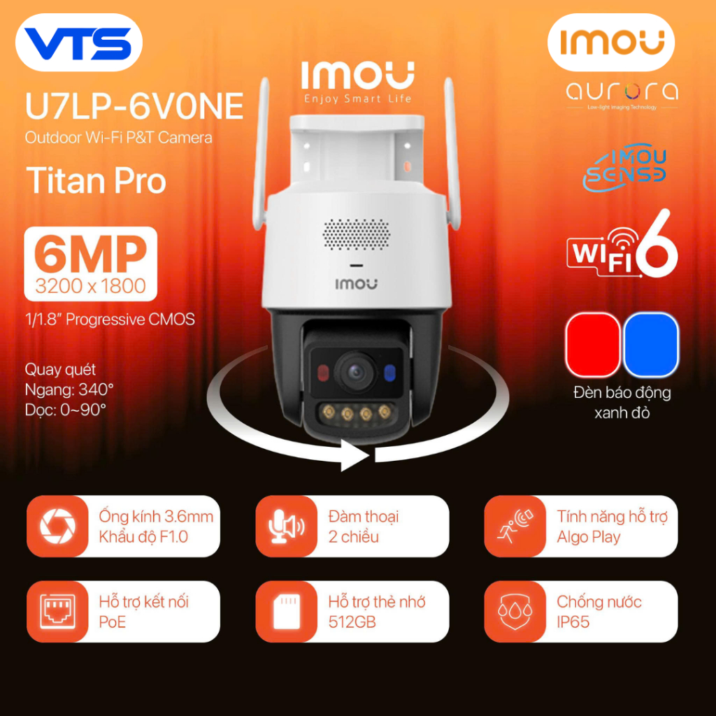 Camera Wifi IMOU TITAN PRO U7LP 6MP Siêu Nét, Công Nghệ Aurora, Xoay 360 Độ, Đàm Thoại 2 Chiều 5