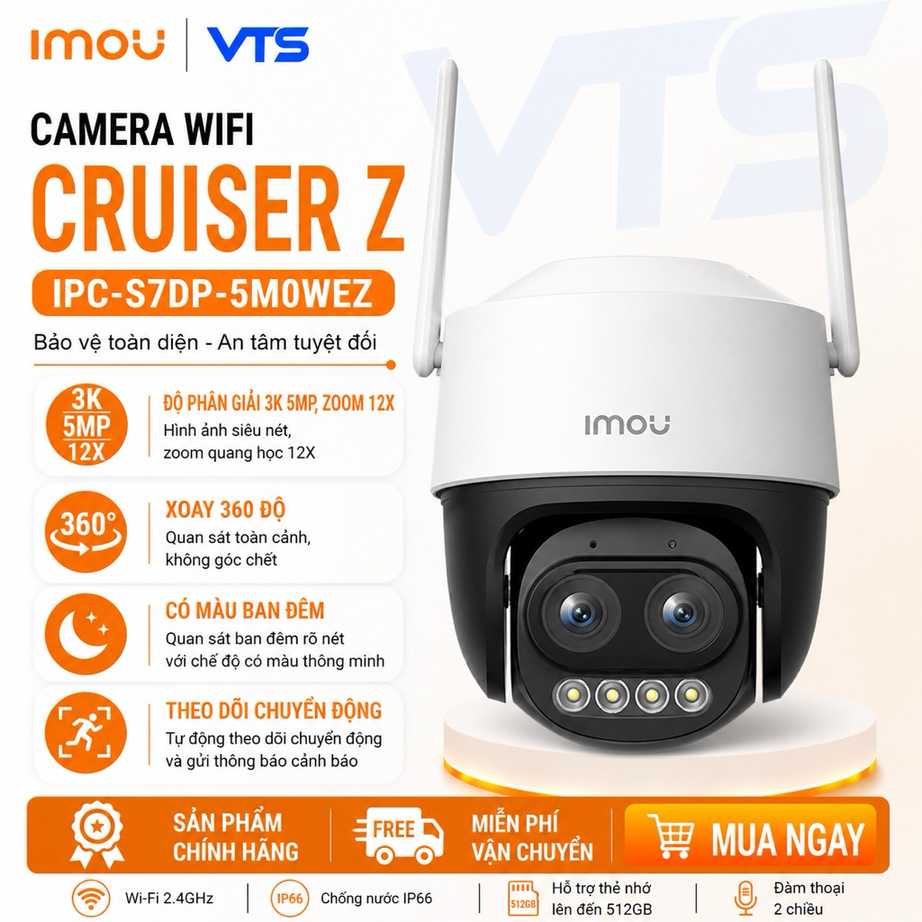 Camera Wifi IMOU CRUISER Z S7DP 3K 5MP, Zoom 12X, Ống Kính Kép, Xoay 360 Độ, Đàm Thoại 2 Chiều, Có Màu Ban Đêm 3