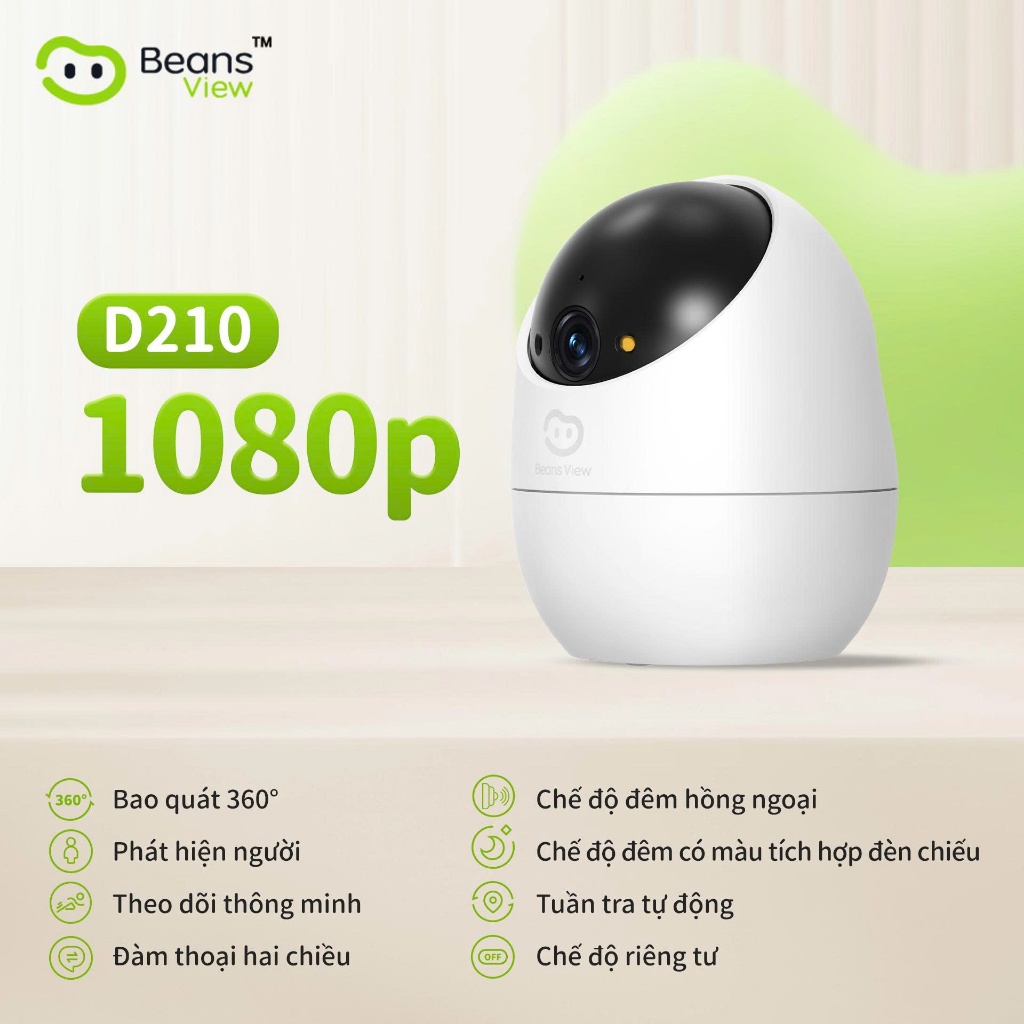 Camera Wifi BeansView D210 2MP/5MP Trong Nhà , Xoay 360 Độ, Đàm Thoại, Phát Hiện Người Và Thú Cưng 4