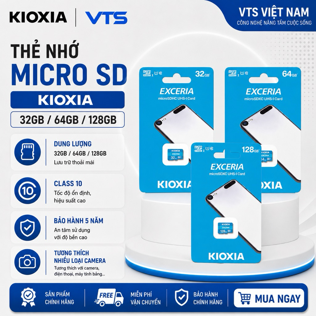 Thẻ Nhớ Micro SD KIOXIA 32GB/64GB/128GB Exceria, Tốc Độ Cao, Hàng Chính Hãng - VTS Việt Nam 2