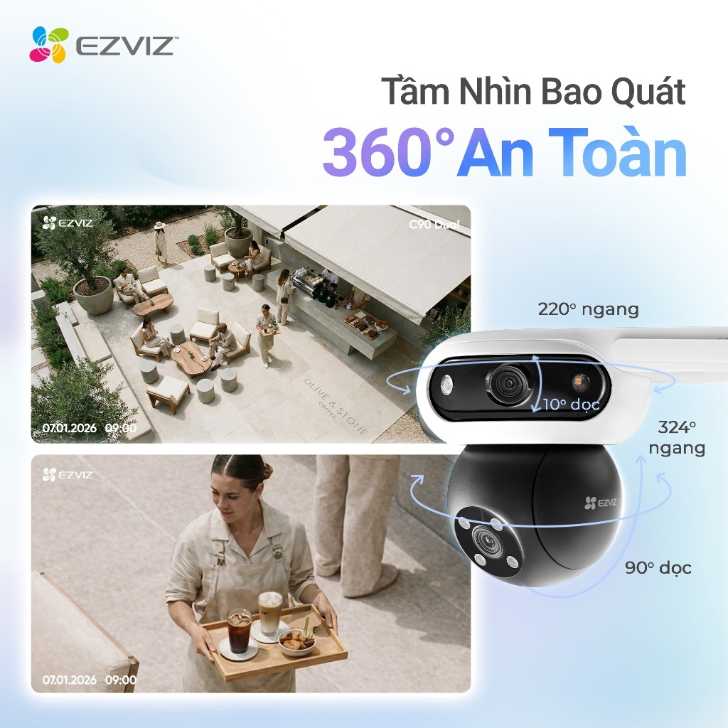 Camera Wifi 2 Mắt Ngoài Trời EZVIZ C90 Dual 2K+ (4MP+4MP) Xoay 360 Độ, Đàm Thoại 2 Chiều, Có Màu Ban Đêm 7