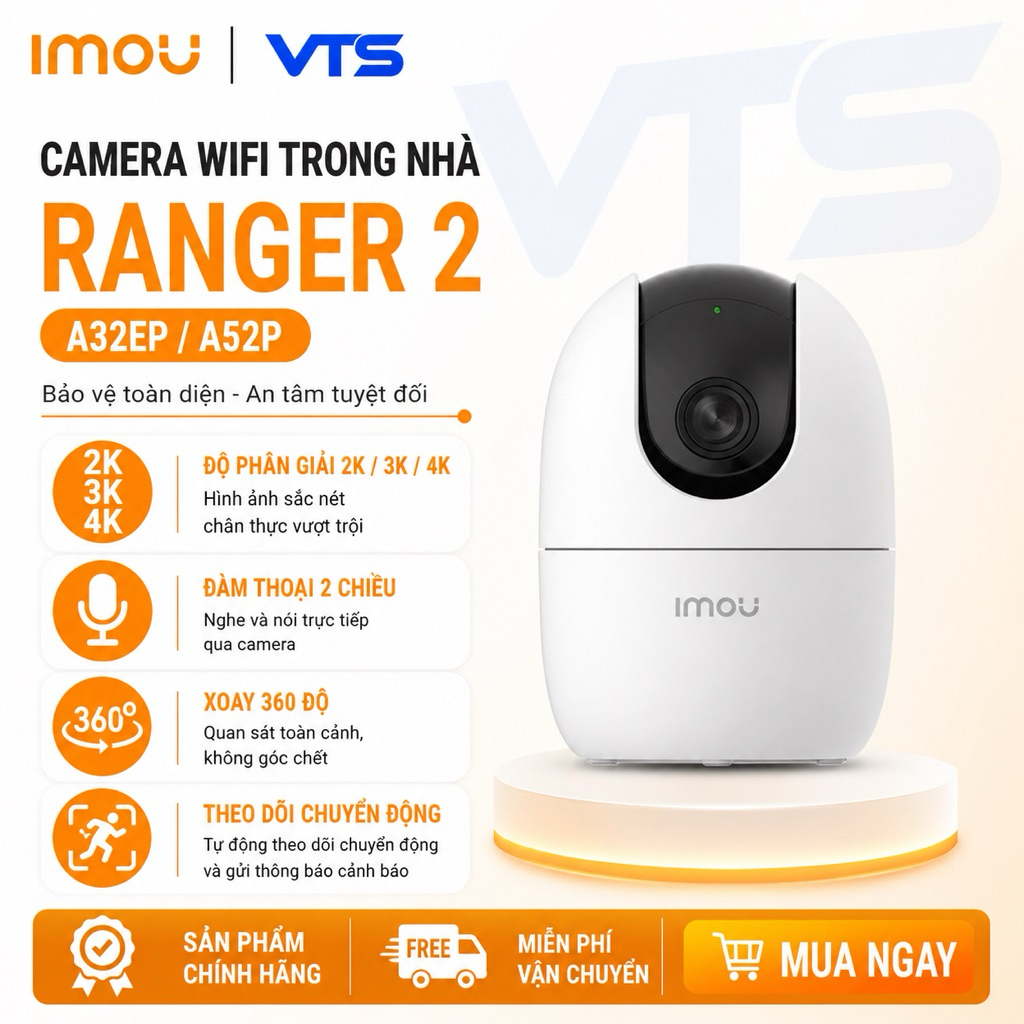 Camera Wifi IMOU Ranger 2 A32EP/A52P, Ranger 2 Pro, Ranger Mini K2MP 3MP/5MP, Xoay 360 độ, Đàm Thoại 3