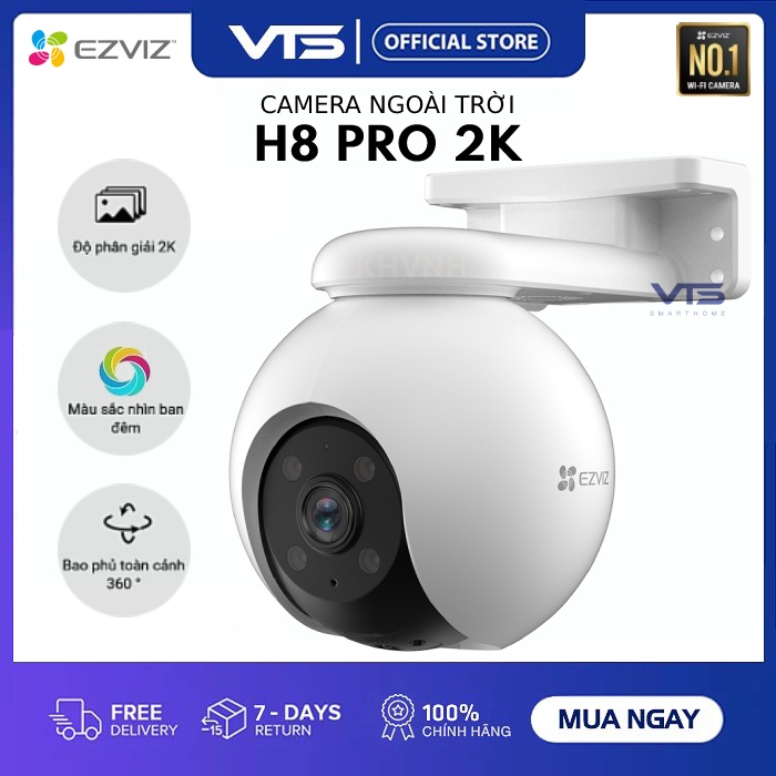Camera WiFi EZVIZ H8 PRO 2K 3MP, Full Color, Xoay 360 độ, Đàm Thoại 2 Chiều, Phát Hiện Chuyển Động - VTS SmartHome