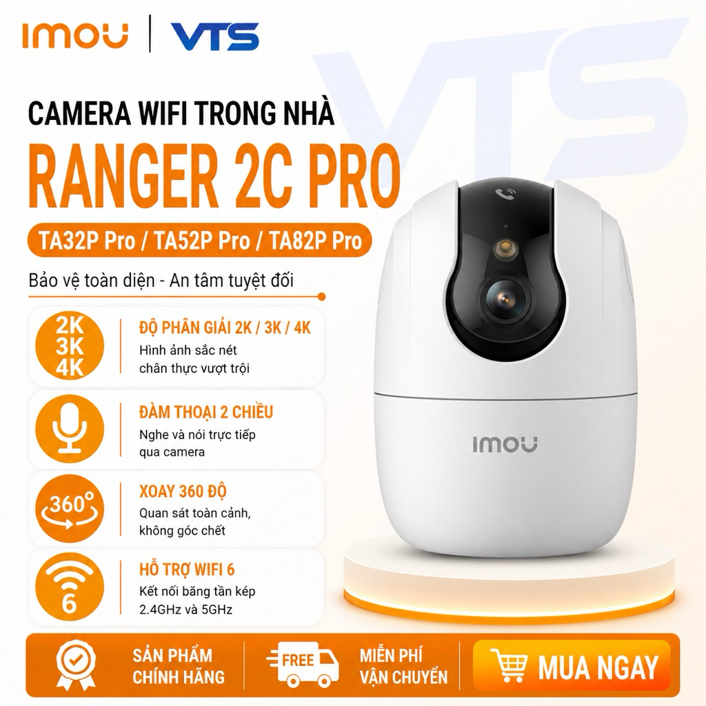 Camera Wifi IMOU RANGER RC 5MP 3K Trong Nhà - Xoay 360 Độ - 1 Chạm Để Gọi Điện - Có Đàm Thoại - Báo Động VTS 2