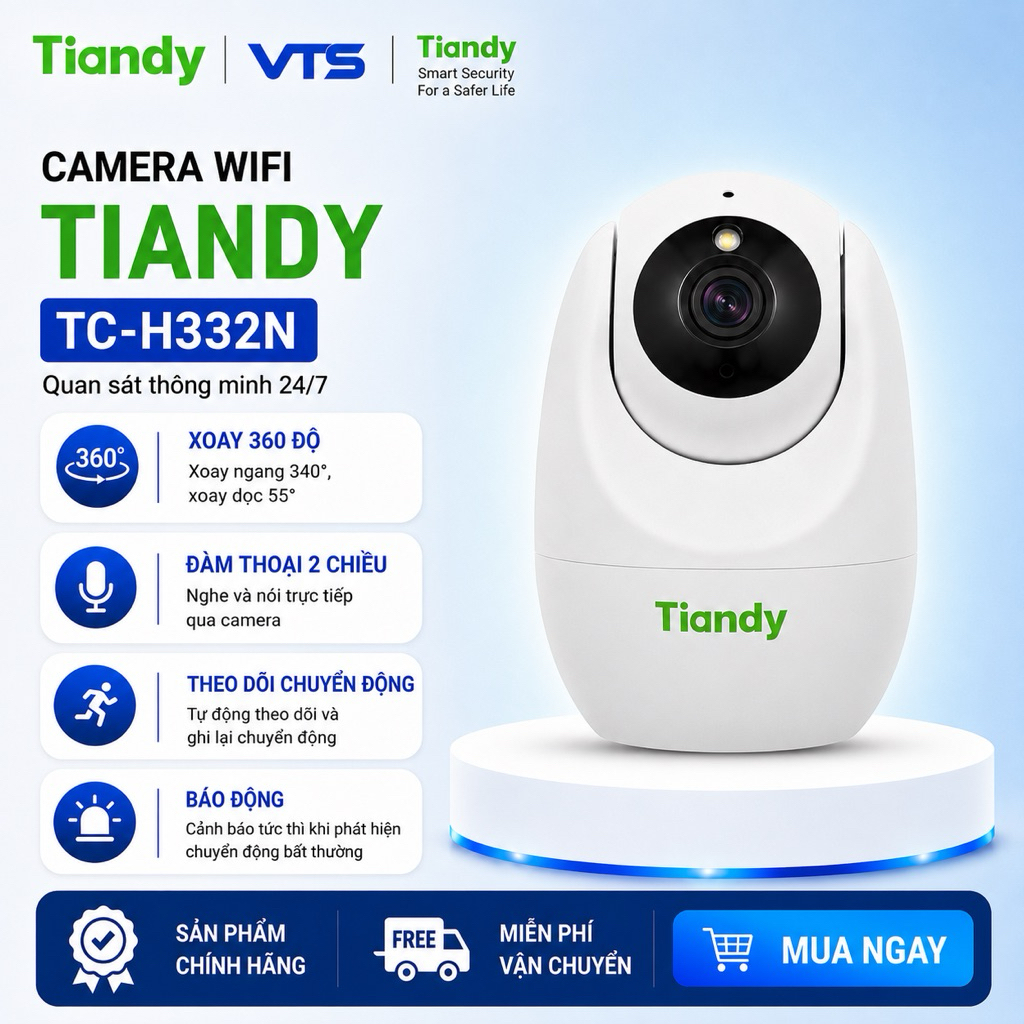 Camera Wifi TIANDY TC-H322N/ TC-H332N 3MP/ TC-H342N 4MP - Đàm Thoại 2 Chiều, Xoay 360 Độ, Theo Dõi 3
