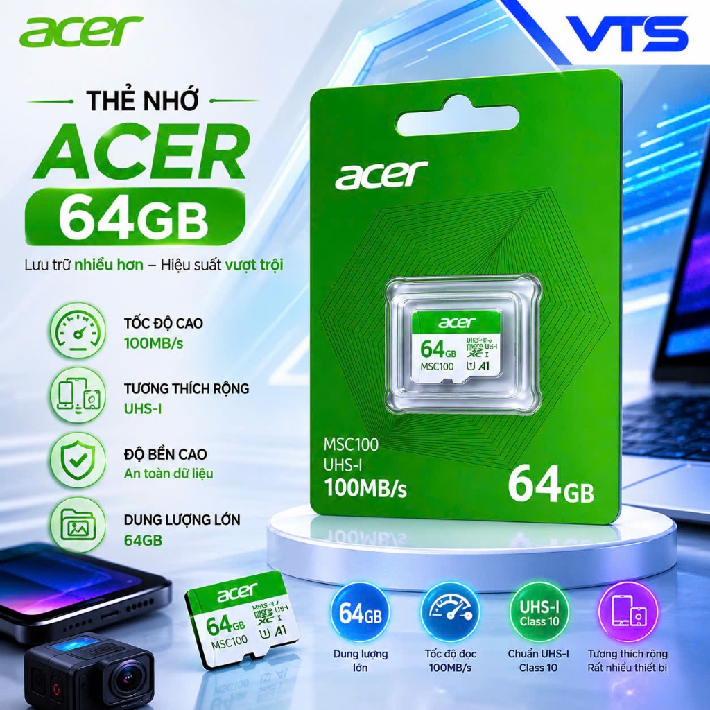 Thẻ Nhớ Micro SD ACER 32GB/64GB/128GB MSC100 UHS-I U3 V30 A1 – 100MB/s Chuyên Dùng Camera, Chính Hãng 4