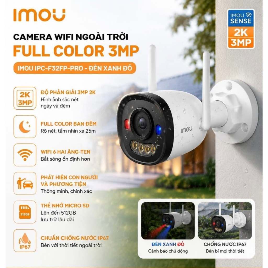 Camera Wifi IMOU Bullet 2E F32FP 3MP/F52FP 5MP Ngoài Trời, Chỉ Thu Âm, Có Màu Ban Đêm 5