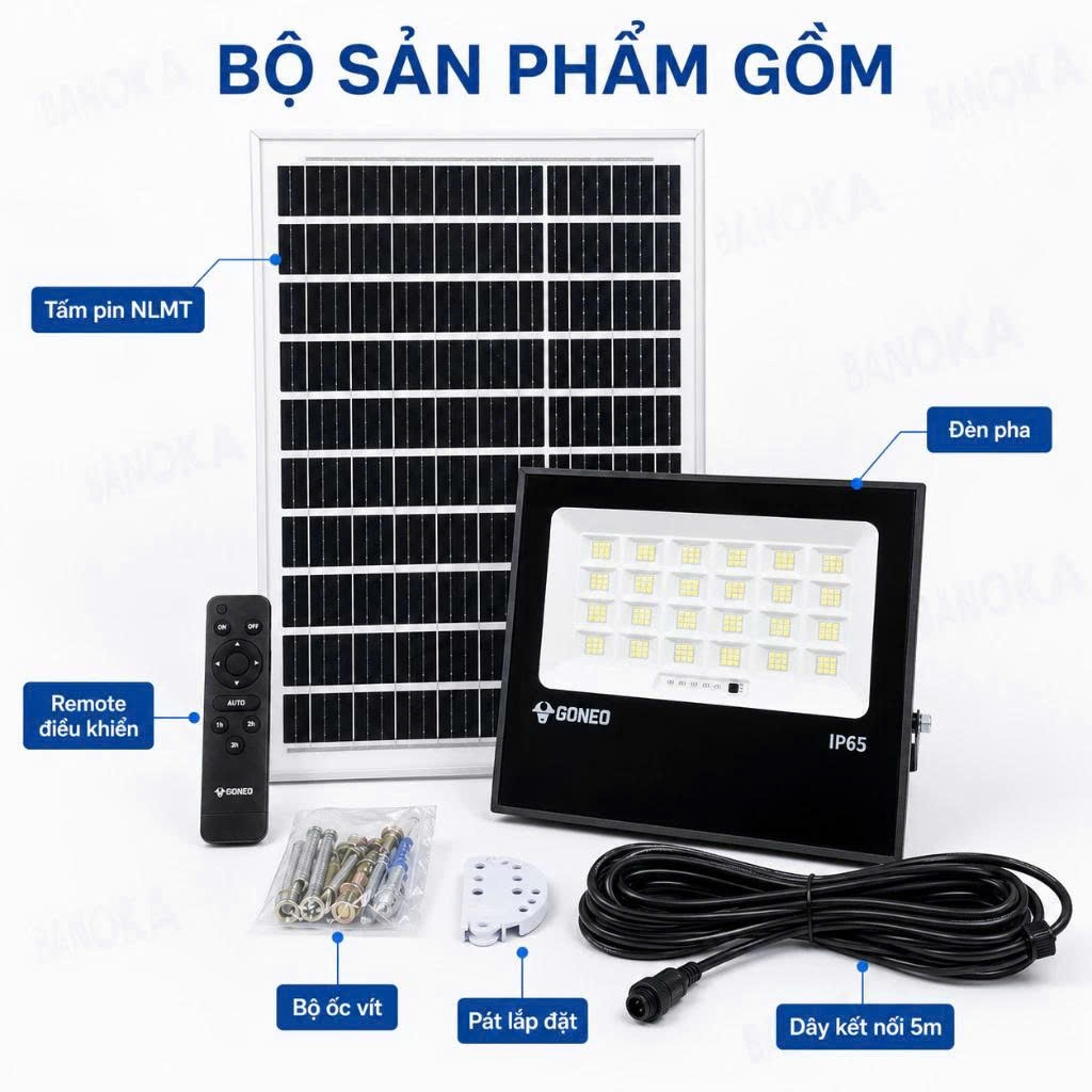Đèn Pha Năng Lượng Mặt Trời GONEO GN-C400B-AJ - Công Suất 400W, Độ Sáng 2500lm, Pin LiFePO4 25Ah 4