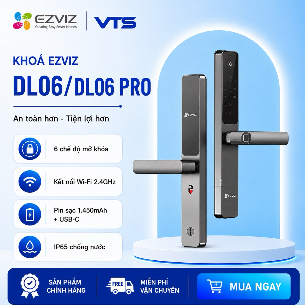 Khóa Vân Tay EZVIZ DL06/DL06 Pro - Phù Hợp Cửa Nhôm, Khóa Từ Xa Qua App, Vân Tay, Thẻ Từ, Mật Khẩu 3