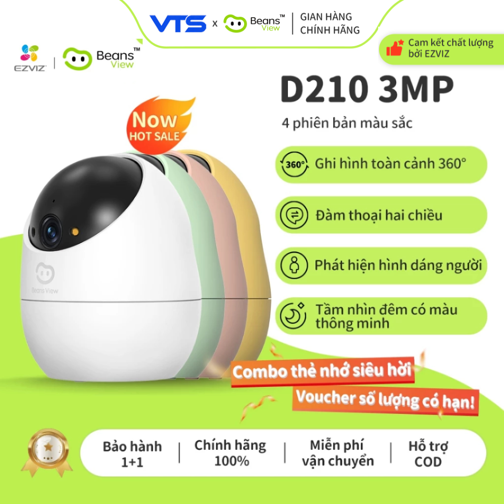 Camera Wifi BeansView Trong nhà D210 3MP, 4 Phiên Bản Màu, Xoay 360 Độ, Đàm Thoại, Ai Thông Minh 2