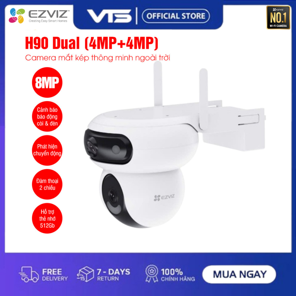Camera Wifi 2 Mắt EZVIZ H90 Dual 2K+ (4MP+4MP), Xoay 360 Độ, Đàm Thoại 2 Chiều, CS-H90-R100-8H44WKFL 5
