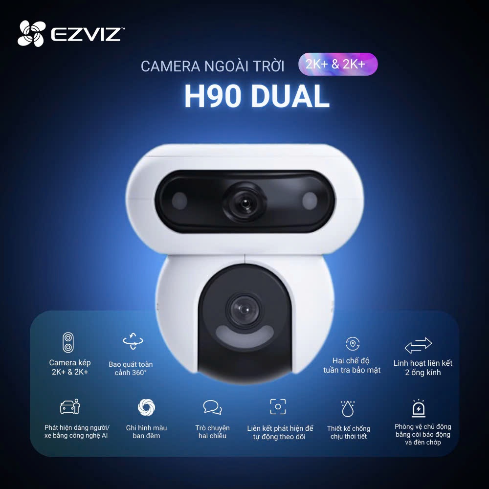 Camera Wifi 2 Mắt Ngoài Trời EZVIZ C90 Dual 2K+ (4MP+4MP) Xoay 360 Độ, Đàm Thoại 2 Chiều, Có Màu Ban Đêm 2