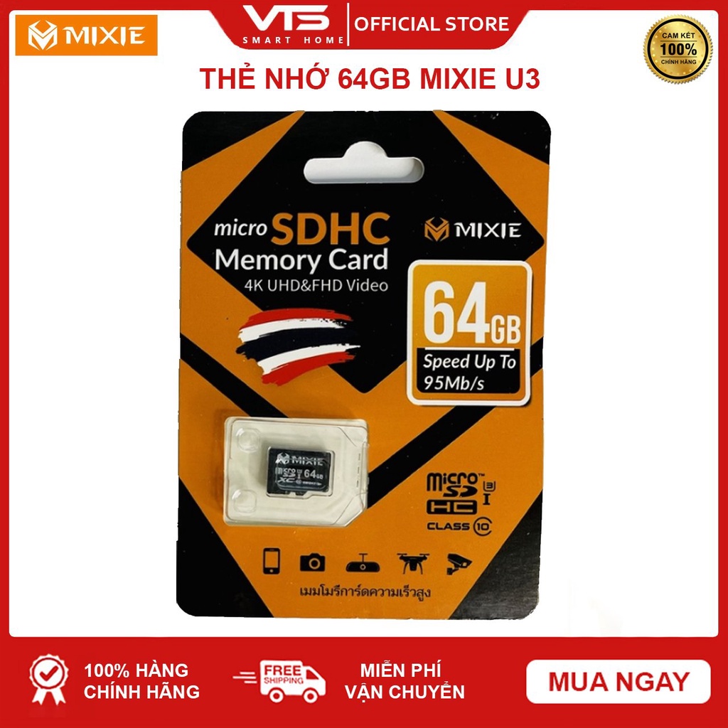 Thẻ nhớ Micro SD Mixie 64Gb 95MB/s U3, Chuyên dụng cho Camera Chính Hãng, Bảo Hành 3 Năm - VTS Store 9
