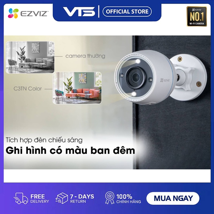 Camera IP Wifi EZVIZ H3C 2MP Color, Full HD - Có Màu Ban Đêm - H.265 Ngoài Trời, Chuẩn IP67 - VTS VN 5