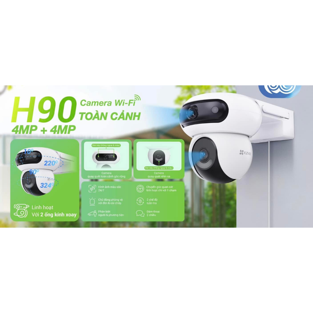 Camera Wifi 2 Mắt EZVIZ H90 Dual 2K+ (4MP+4MP), Xoay 360 Độ, Đàm Thoại 2 Chiều, CS-H90-R100-8H44WKFL 6