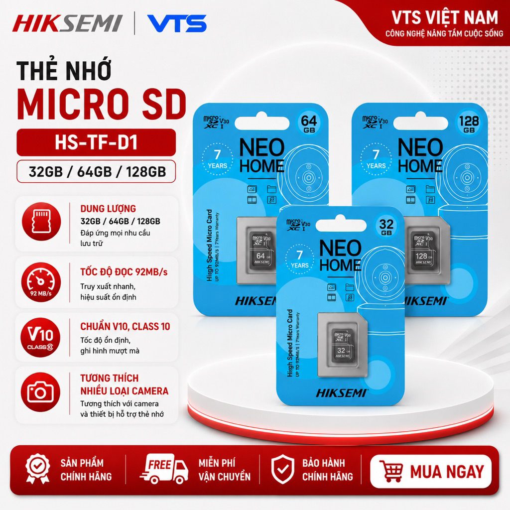Thẻ Nhớ Micro SD HIKSEMI D1 32GB/64GB/128GB Class 10 Tốc Độ 92MB/s Chuyên Dùng Cho Camera - VTS VN 2