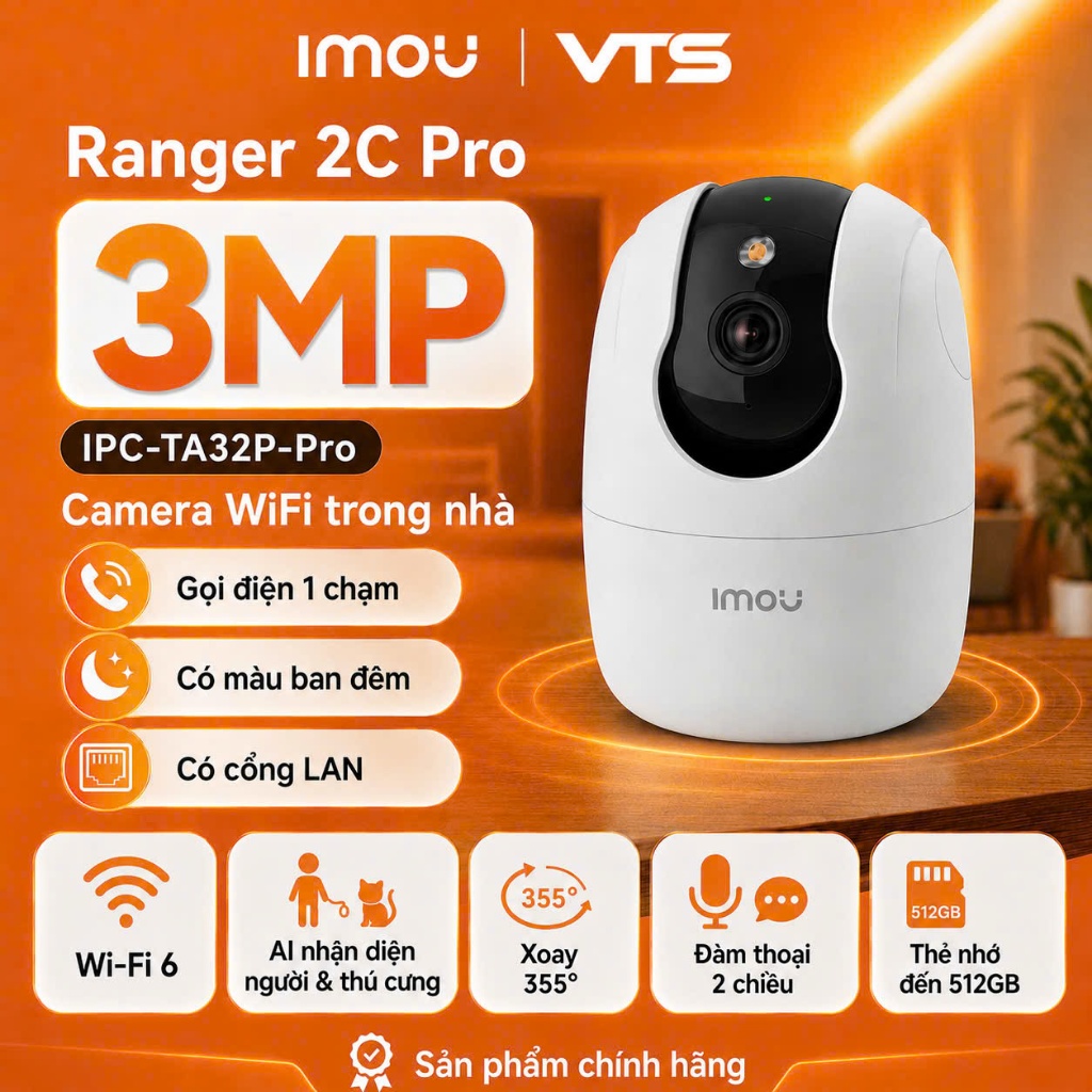 Camera Wifi IMOU RANGER RC 5MP 3K Trong Nhà - Xoay 360 Độ - 1 Chạm Để Gọi Điện - Có Đàm Thoại - Báo Động VTS 3