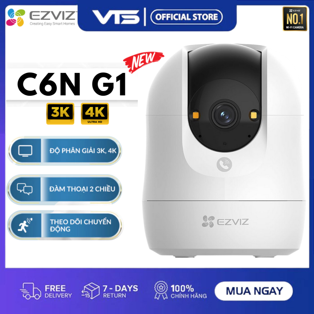 Camera Wifi EZVIZ C6N G1 4K 8MP/C6N G1 3MP/5MP/H6C G1 - Xoay 360 Độ, Đàm Thoại 2 Chiều, Theo Dõi 4