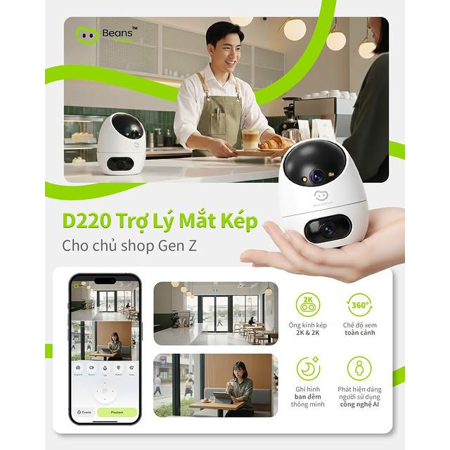 Camera Wifi 2 Mắt BeansView D220 (3MP+3MP)/(5MP+5MP), Ống Kính Kép, Tích Hợp Nút Gọi, Đàm Thoại 5