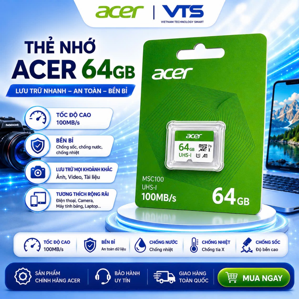 Thẻ Nhớ Micro SD ACER 32GB/64GB/128GB MSC100 UHS-I U3 V30 A1 – 100MB/s Chuyên Dùng Camera, Chính Hãng 3