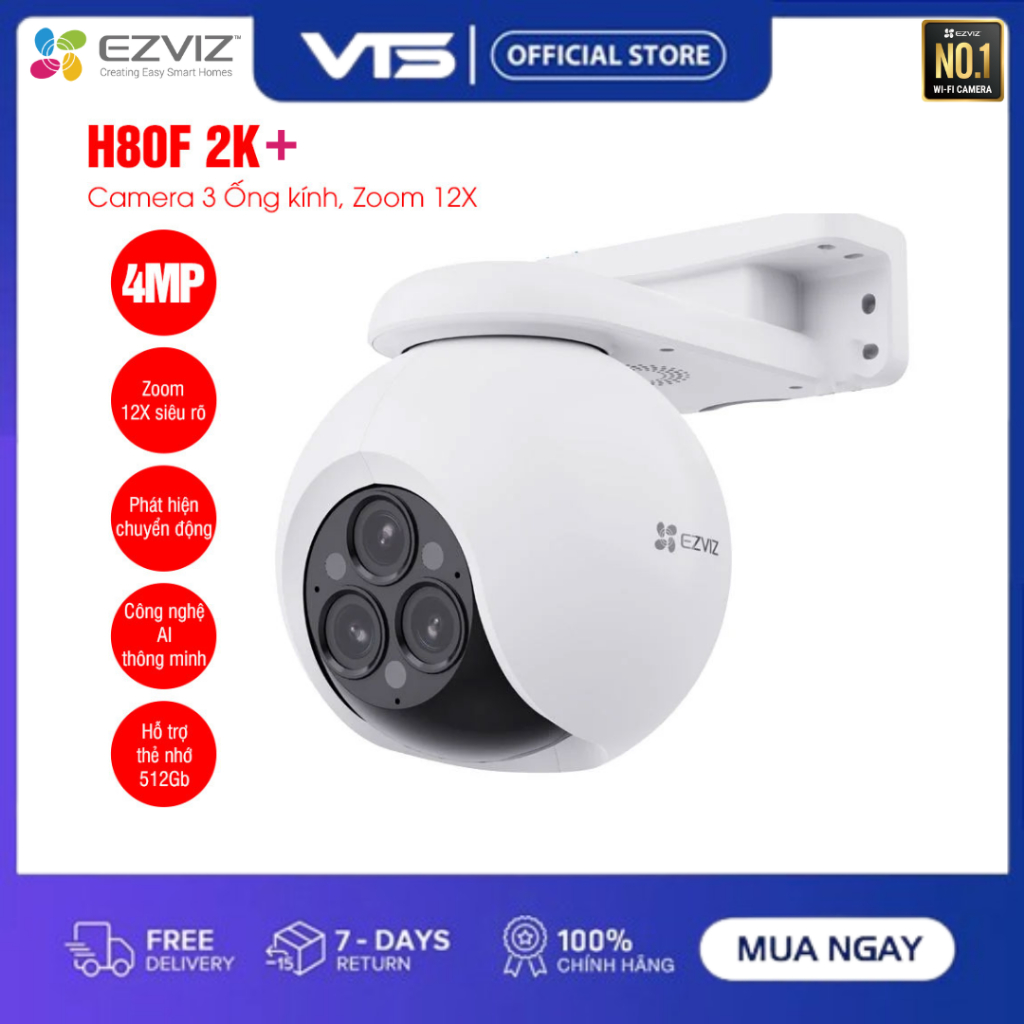 Camera Wifi EZVIZ H8X 4MP/ H80F 4MP Zoom 12X, Xoay 360 Độ, Đàm Thoại 2 Chiều, Có Màu, Theo Dõi Ai 9