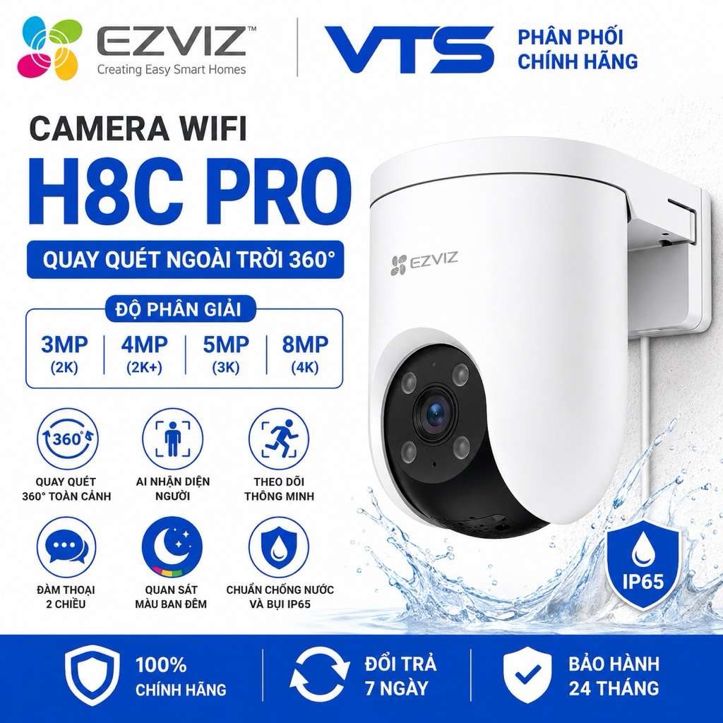 Camera Wifi EZVIZ H8C PRO 3MP/4MP/5MP/8MP - Xoay 360 Độ, Đàm thoại 2 Chiều, Có Màu Ban Đêm 3