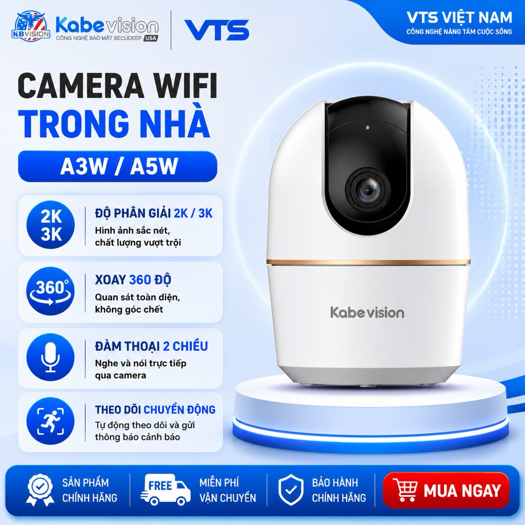 Camera Wifi KBVISION A3W 3MP/A5W 5MP - Xoay 360 Độ, Đàm Thoại 2 Chiều, Theo Dõi Chuyển Động 3