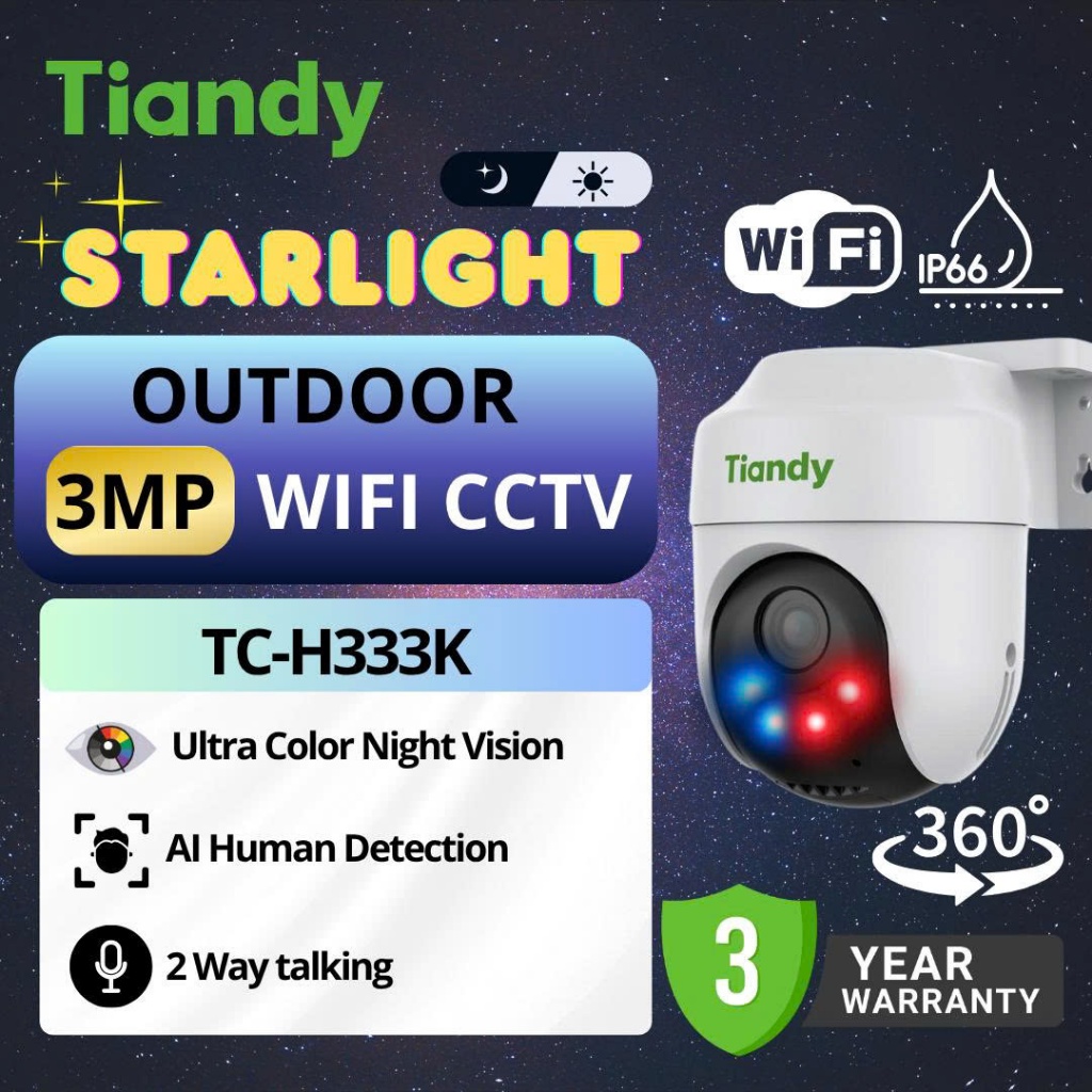 Camera Wifi Ngoài Trời TIANDY TC-H333N|TC-H333K|TC-H334S, Xoay 360 Độ, Có Màu Ban Đêm, Đàm Thoại 2 Chiều 4