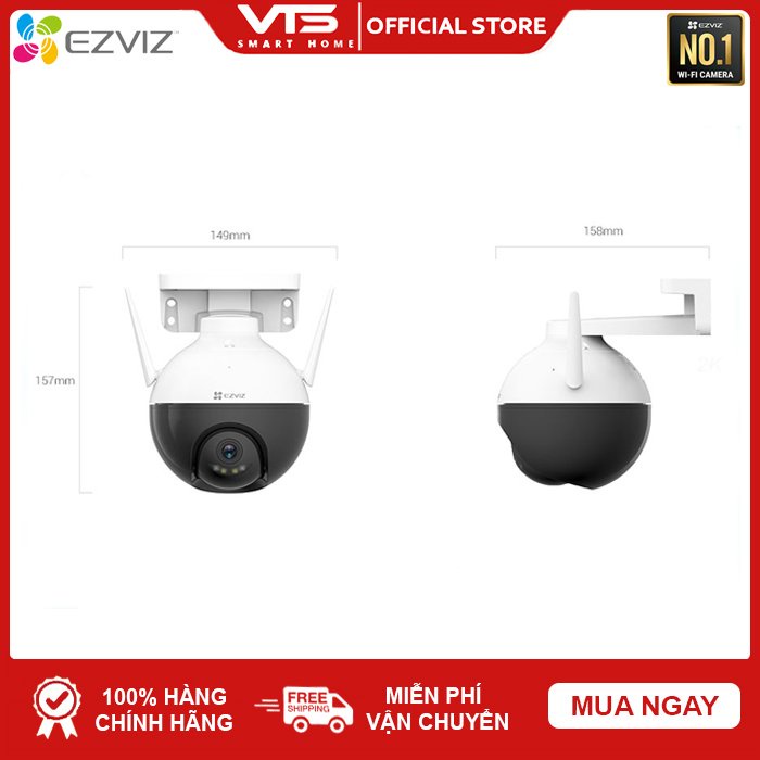 Camera WIFI EZVIZ C8W 4MP Xoay 360 Ngoài Trời EZVIZ, Đàm Thoại 2 Chiều - Màu Ban Đêm Thông Minh, Chính Hãng 24TH 8