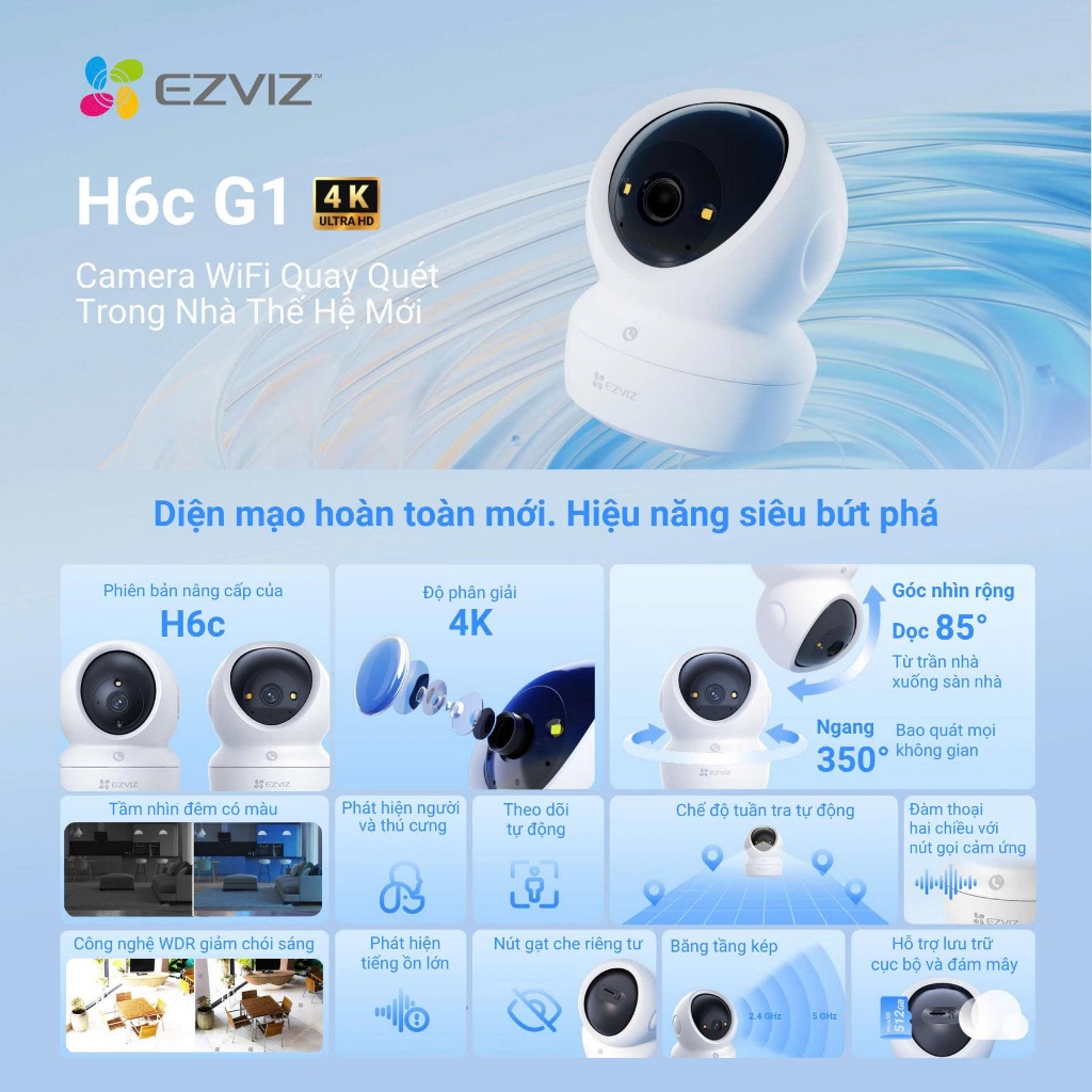 Camera Wifi EZVIZ H6C PRO 4MP/H6C G1 8MP/C6N G1 8MP, Xoay 360 Độ, Xoay Dọc 85 Độ, Đàm Thoại 2 Chiều 3