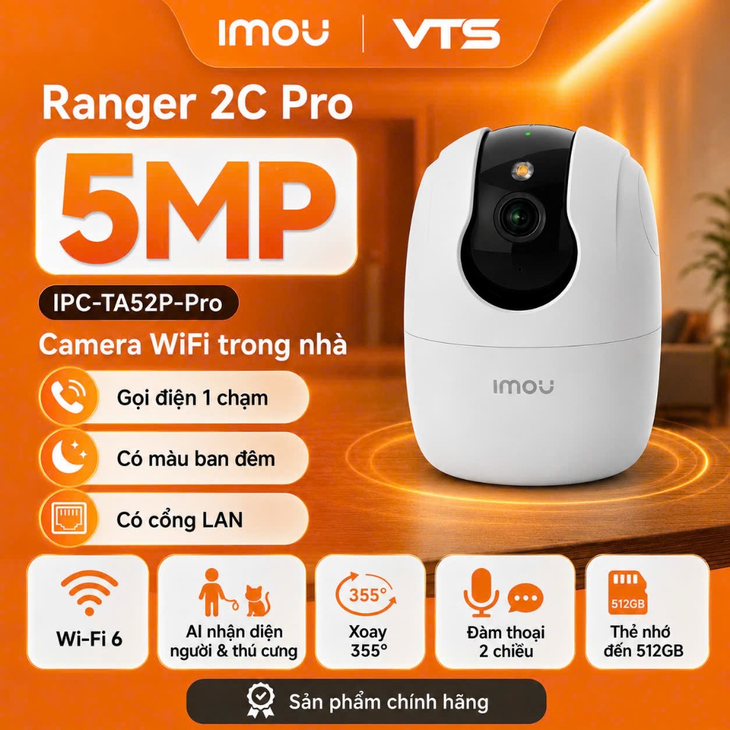 Camera Wifi IMOU RANGER RC 5MP 3K Trong Nhà - Xoay 360 Độ - 1 Chạm Để Gọi Điện - Có Đàm Thoại - Báo Động VTS 4