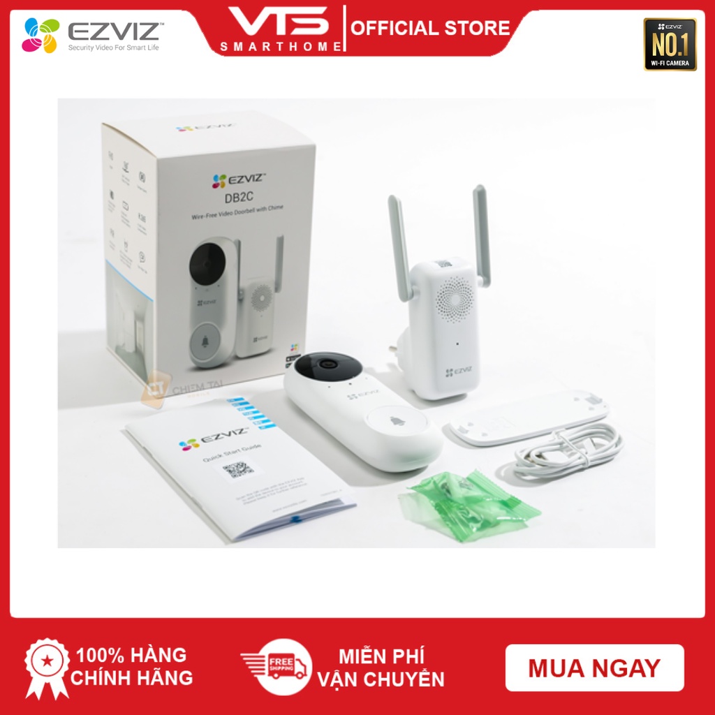 Chuông cửa không dây kèm camera EZVIZ DB2C, Còi báo động chống trộm, Góc Quan Sát Đọc 160°, Tầm Nhìn Ban Đêm Lên Tới 6m 3