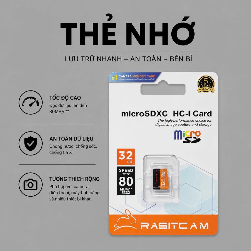 Thẻ Nhớ Micro SD RABITCAM 32GB/64GB/128GB Chính Hãng, Chuyên Dùng Cho Camera, Bảo Hành 5 Năm 3