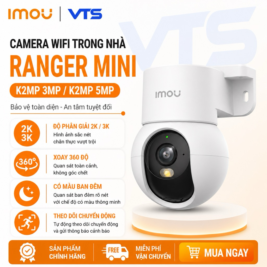 Camera Wifi IMOU Ranger Mini K2MP 3MP/5MP, Tích Hợp Chân Đế, Xoay 360 Độ, Phát Hiện Người, Có Màu 3